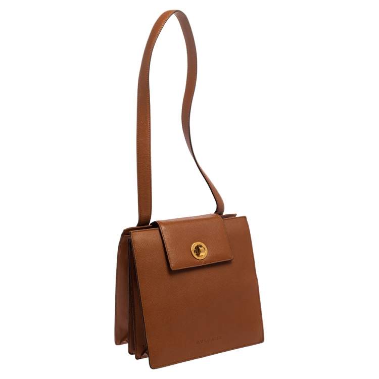 Pre Owned Bvlgari Brown Leather 3 Gussets Shoulder Bag
