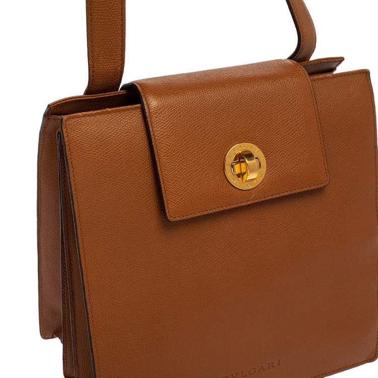 Pre Owned Bvlgari Brown Leather 3 Gussets Shoulder Bag