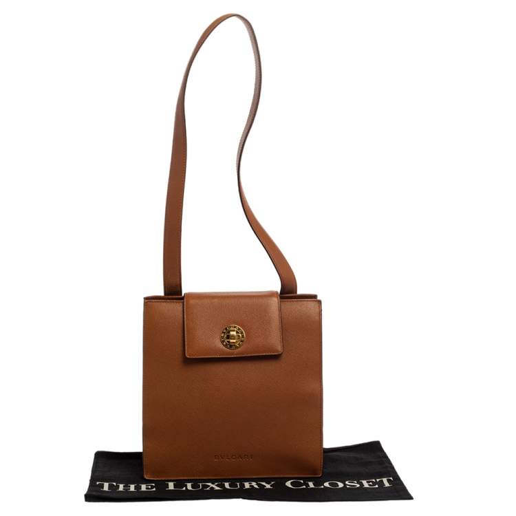 Pre Owned Bvlgari Brown Leather 3 Gussets Shoulder Bag