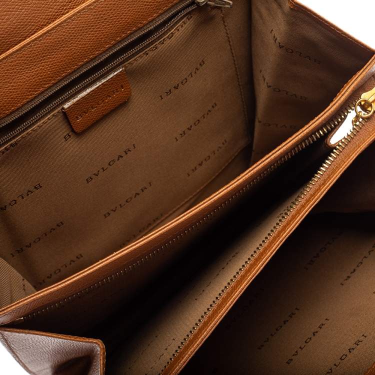 Pre Owned Bvlgari Brown Leather 3 Gussets Shoulder Bag