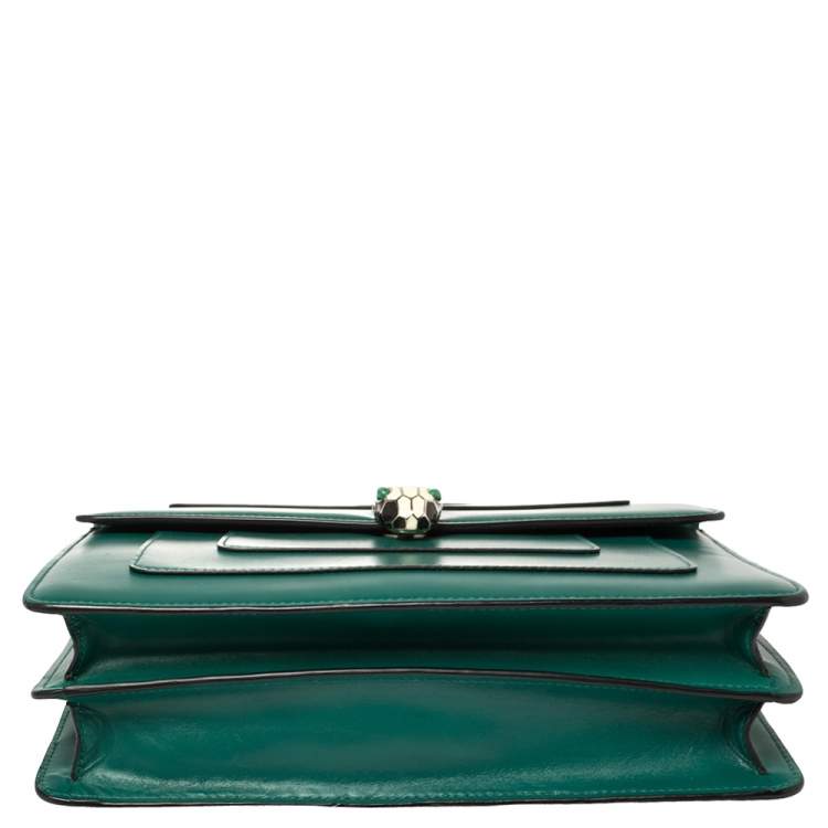 Pre Owned Bvlgari Green Leather Medium Serpenti Forever Flap Shoulder Bag