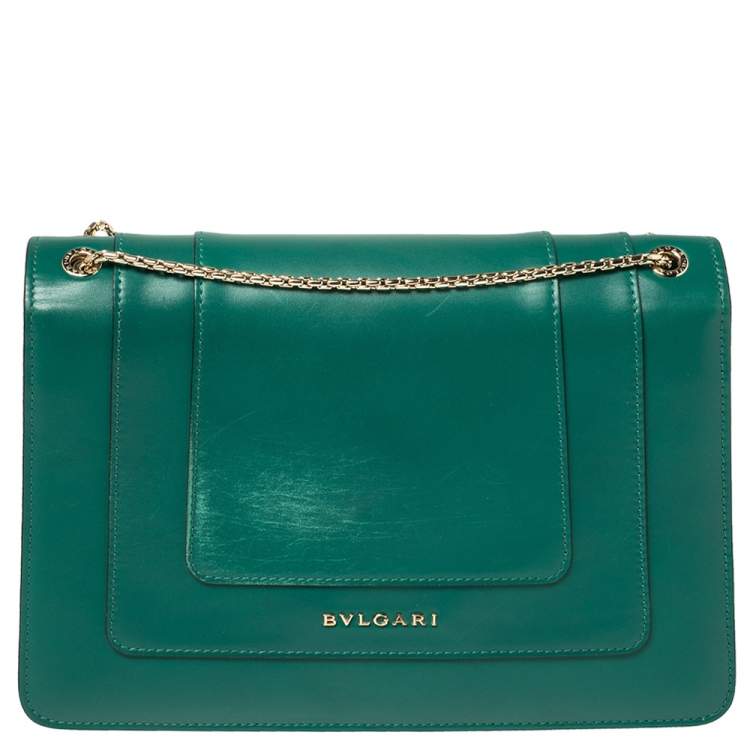 Pre Owned Bvlgari Green Leather Medium Serpenti Forever Flap Shoulder Bag