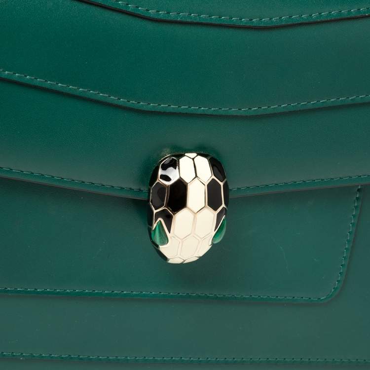 Pre Owned Bvlgari Green Leather Medium Serpenti Forever Flap Shoulder Bag