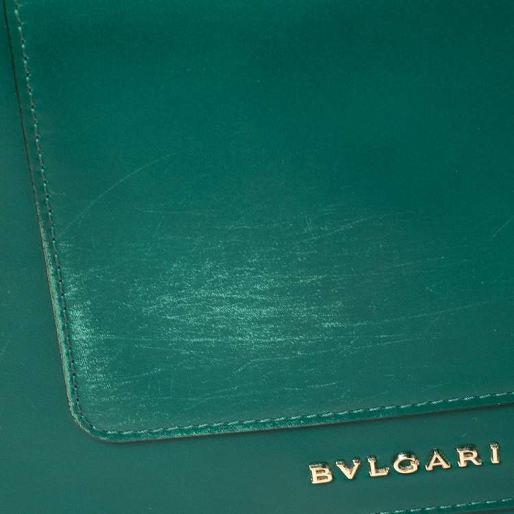Pre Owned Bvlgari Green Leather Medium Serpenti Forever Flap Shoulder Bag