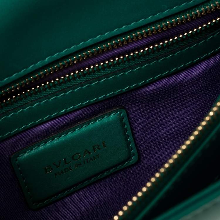 Pre Owned Bvlgari Green Leather Medium Serpenti Forever Flap Shoulder Bag