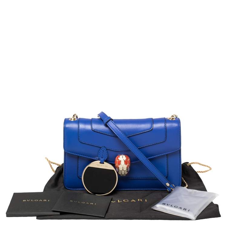 Pre Owned Bvlgari Blue Leather Serpenti Forever Flap Shoulder Bag