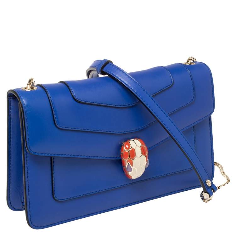 Pre Owned Bvlgari Blue Leather Serpenti Forever Flap Shoulder Bag