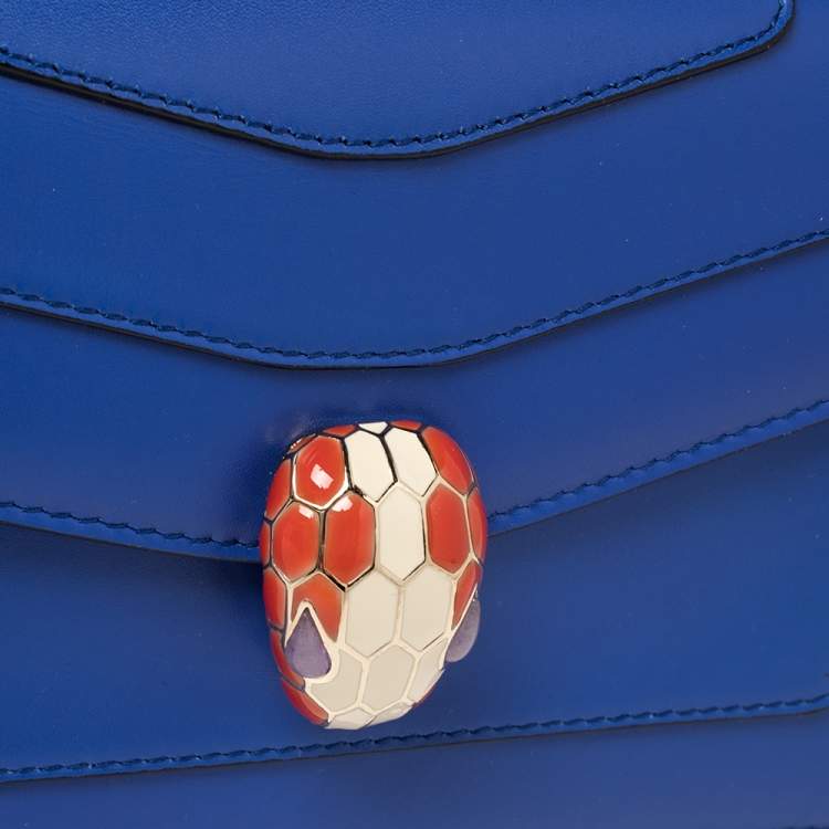 Pre Owned Bvlgari Blue Leather Serpenti Forever Flap Shoulder Bag