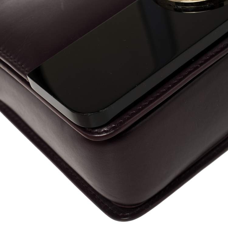 Pre Owned Bvlgari Plum/Black Leather and Perspex Small Flap Cover Shoulder Bag