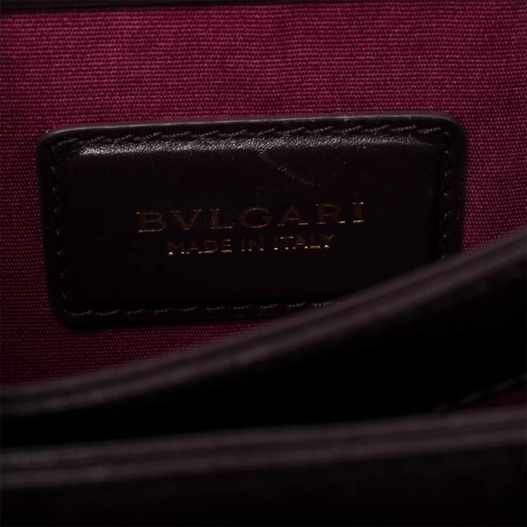 Pre Owned Bvlgari Plum/Black Leather and Perspex Small Flap Cover Shoulder Bag
