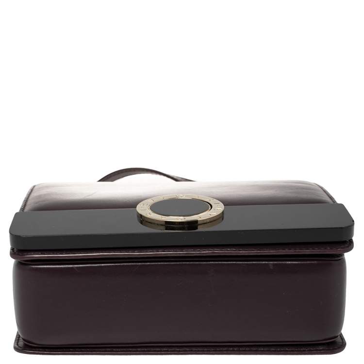 Pre Owned Bvlgari Plum/Black Leather and Perspex Small Flap Cover Shoulder Bag
