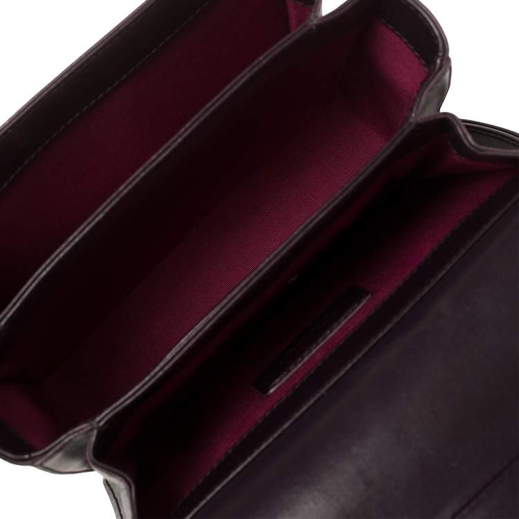 Pre Owned Bvlgari Plum/Black Leather and Perspex Small Flap Cover Shoulder Bag