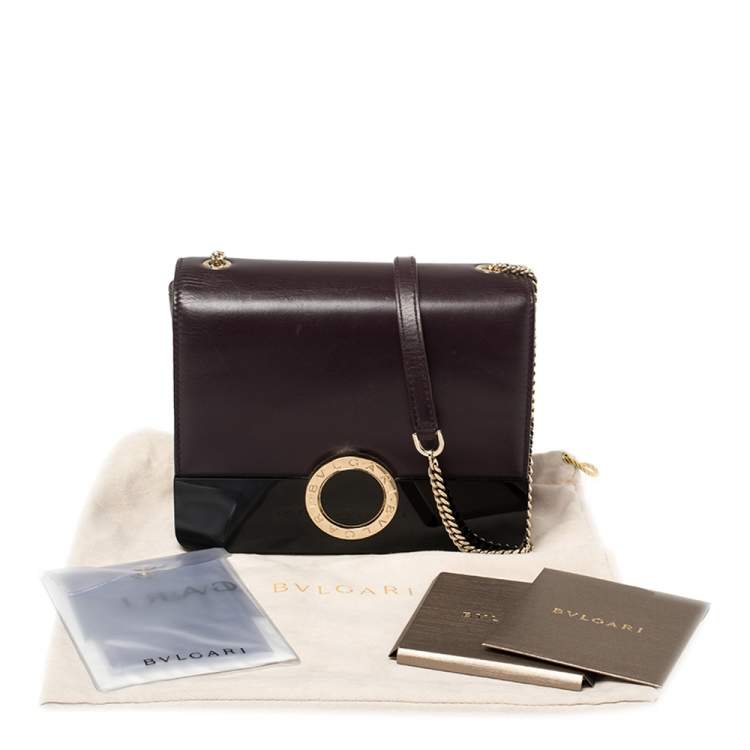 Pre Owned Bvlgari Plum/Black Leather and Perspex Small Flap Cover Shoulder Bag