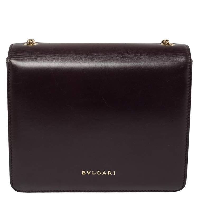 Pre Owned Bvlgari Plum/Black Leather and Perspex Small Flap Cover Shoulder Bag