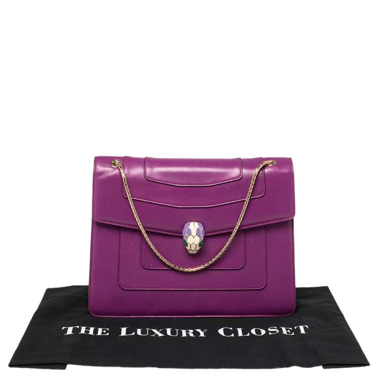 Pre Owned Bvlgari Purple Leather Large Serpenti Forever Shoulder Bag