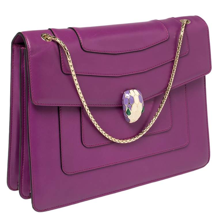Pre Owned Bvlgari Purple Leather Large Serpenti Forever Shoulder Bag