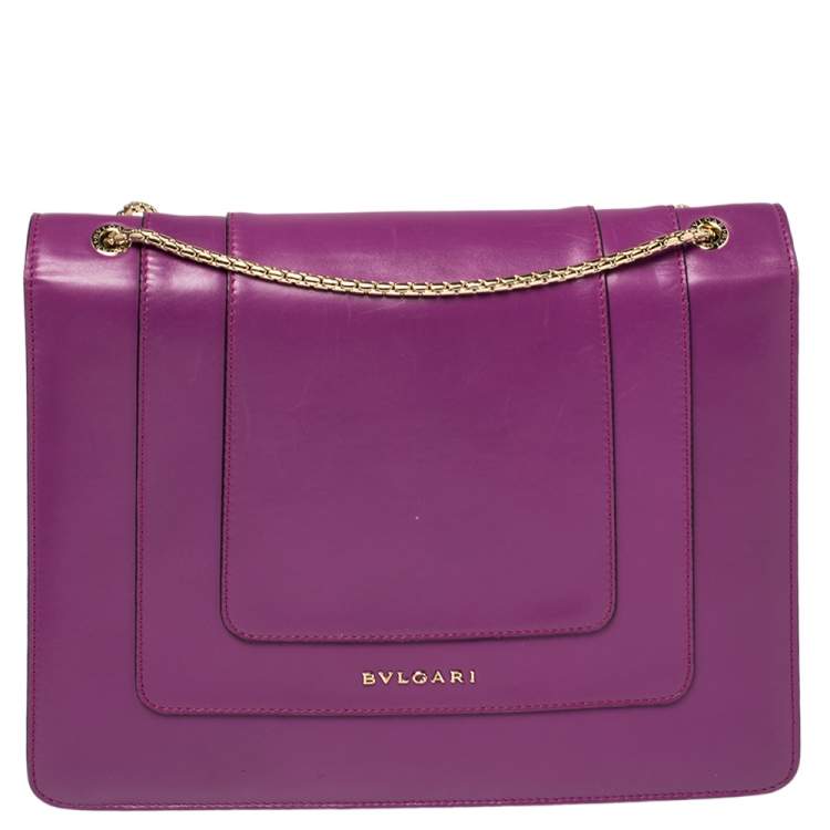 Pre Owned Bvlgari Purple Leather Large Serpenti Forever Shoulder Bag
