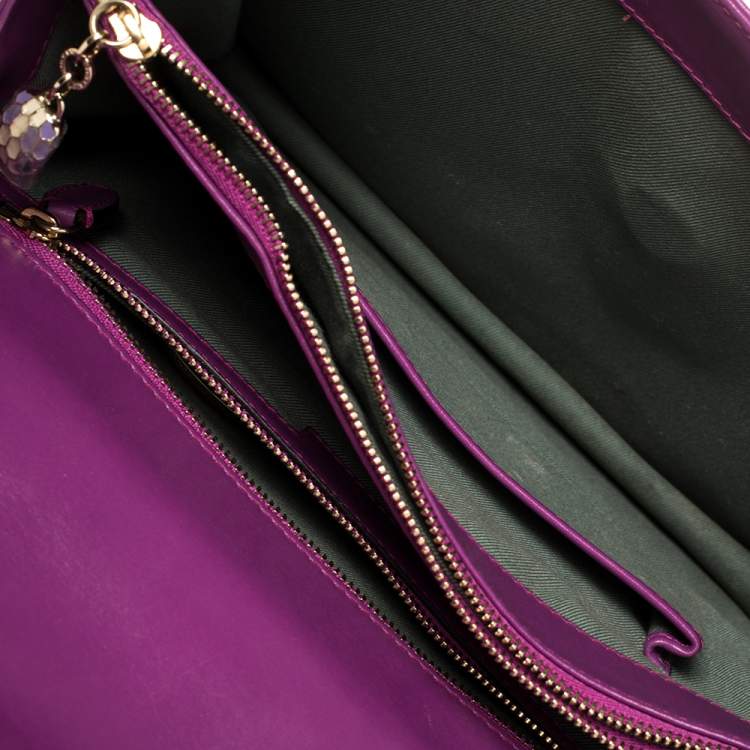 Pre Owned Bvlgari Purple Leather Large Serpenti Forever Shoulder Bag