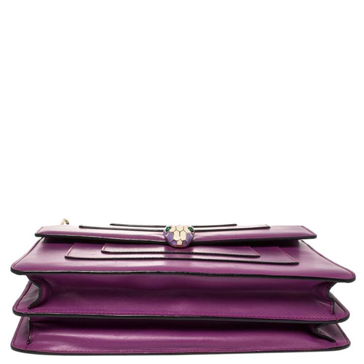 Pre Owned Bvlgari Purple Leather Large Serpenti Forever Shoulder Bag