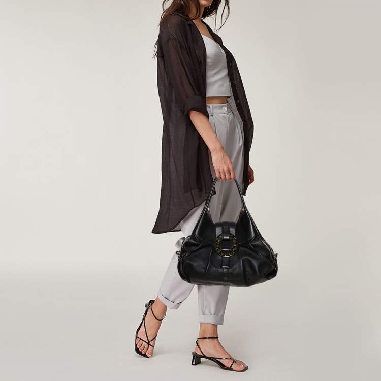 Pre Owned Bvlgari Black Leather Chandra Hobo