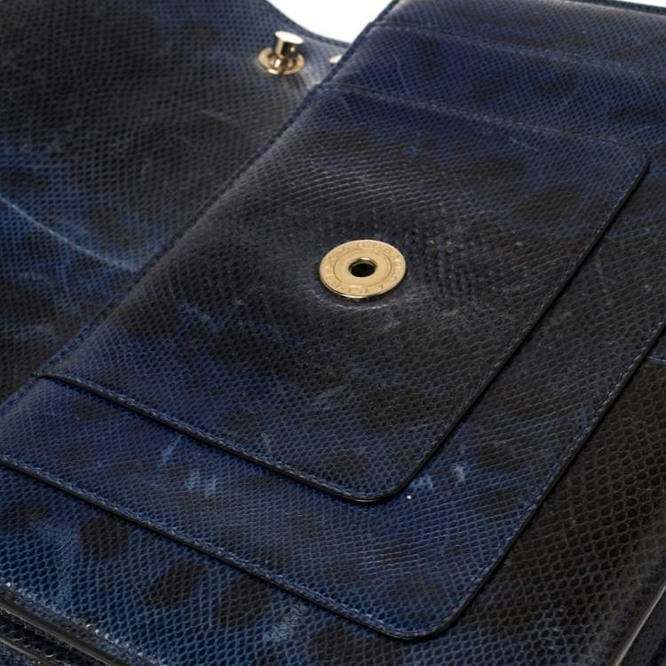 Pre Owned Bvlgari Blue Karung Medium Serpenti Forever Flap Shoulder Bag