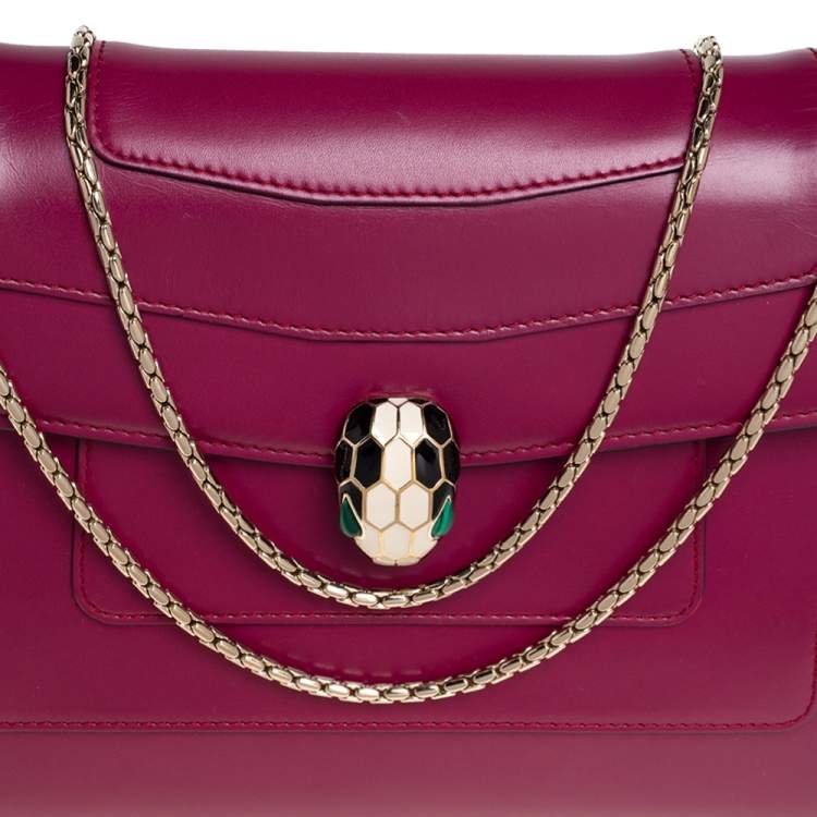 Pre Owned Bvlgari Purple Leather Medium Serpenti Forever Flap Shoulder Bag