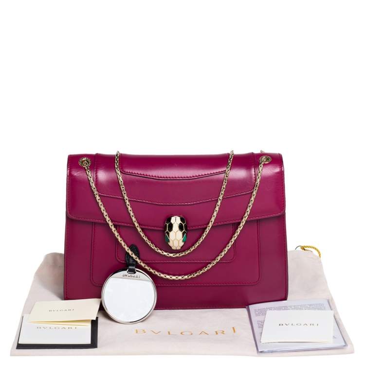 Pre Owned Bvlgari Purple Leather Medium Serpenti Forever Flap Shoulder Bag