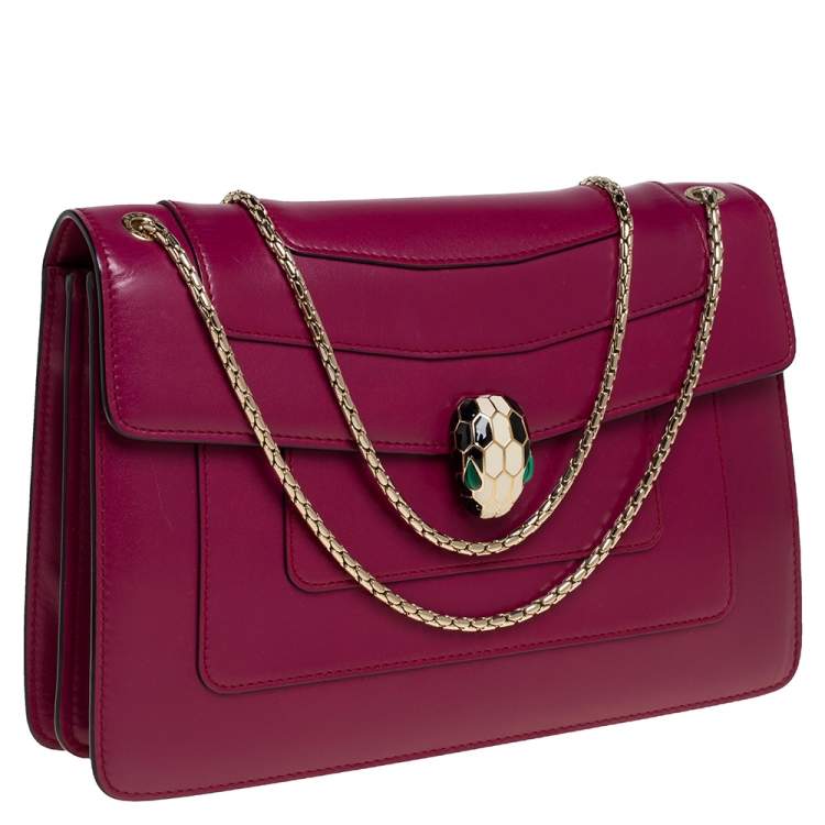 Pre Owned Bvlgari Purple Leather Medium Serpenti Forever Flap Shoulder Bag