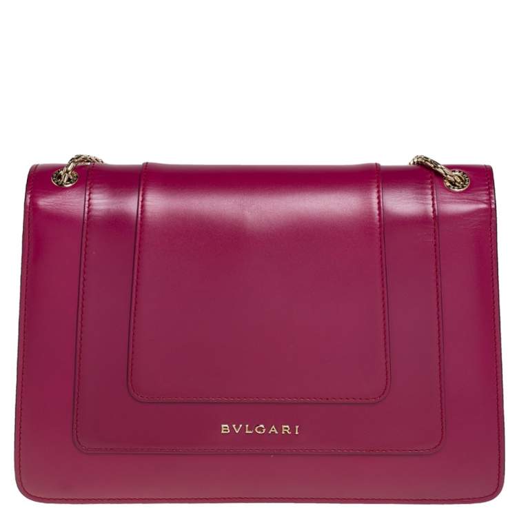Pre Owned Bvlgari Purple Leather Medium Serpenti Forever Flap Shoulder Bag