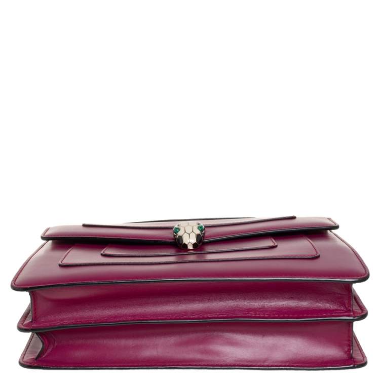 Pre Owned Bvlgari Purple Leather Medium Serpenti Forever Flap Shoulder Bag