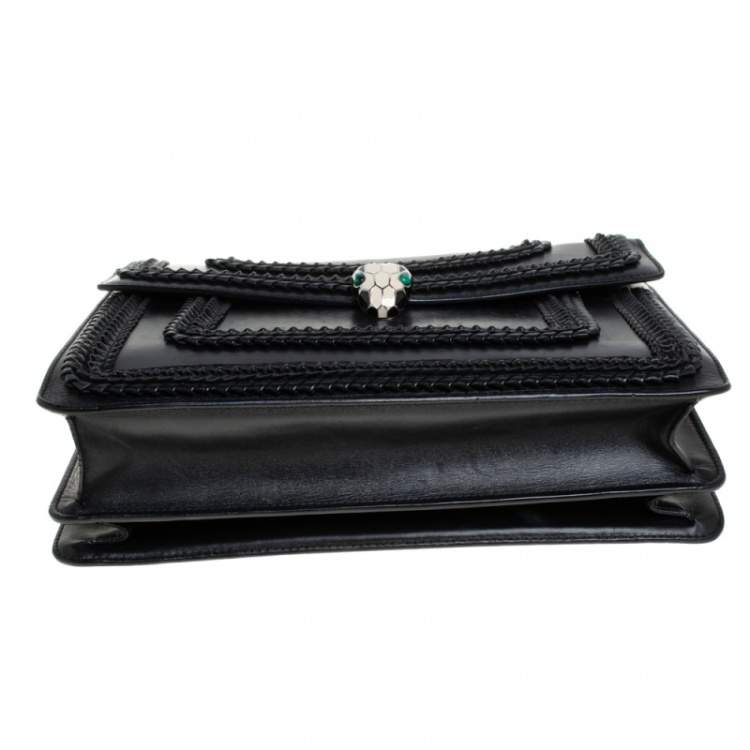 Pre Owned Bvlgari Black Leather Large Plisse Serpenti Forever Shoulder Bag