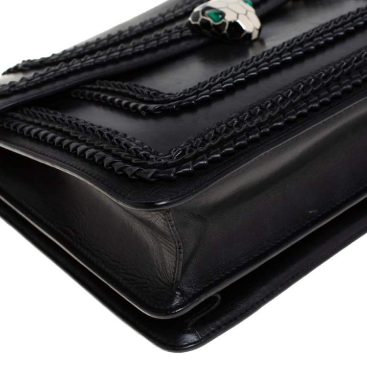 Pre Owned Bvlgari Black Leather Large Plisse Serpenti Forever Shoulder Bag