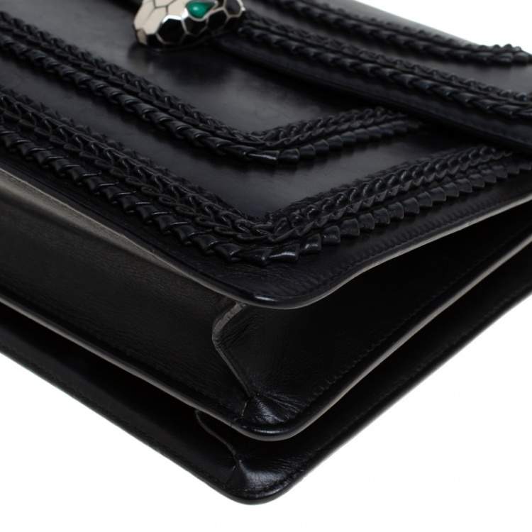 Pre Owned Bvlgari Black Leather Large Plisse Serpenti Forever Shoulder Bag