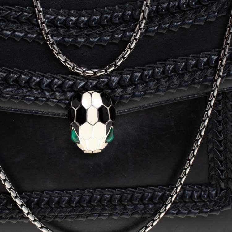 Pre Owned Bvlgari Black Leather Large Plisse Serpenti Forever Shoulder Bag