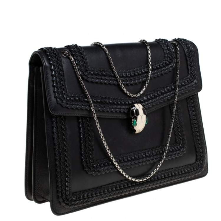 Pre Owned Bvlgari Black Leather Large Plisse Serpenti Forever Shoulder Bag