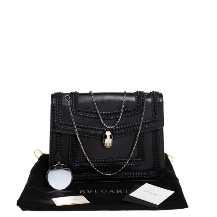Pre Owned Bvlgari Black Leather Large Plisse Serpenti Forever Shoulder Bag