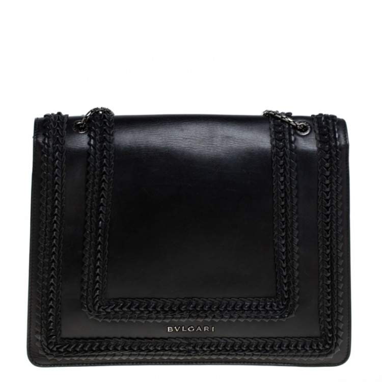 Pre Owned Bvlgari Black Leather Large Plisse Serpenti Forever Shoulder Bag