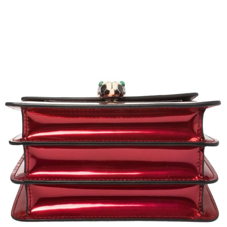 Pre Owned Bvlgari Red Metallic Leather Serpenti Forever Flap Top Handle Bag