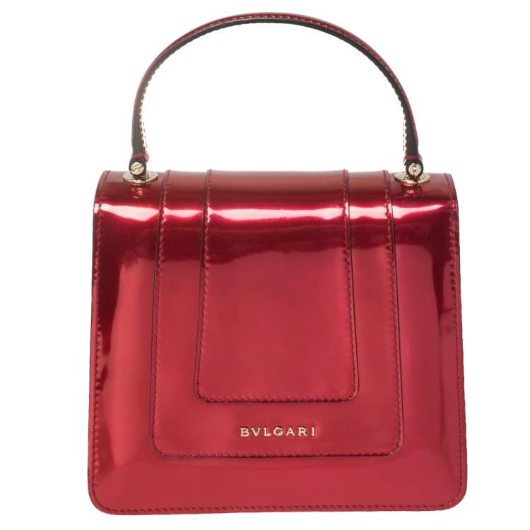 Pre Owned Bvlgari Red Metallic Leather Serpenti Forever Flap Top Handle Bag