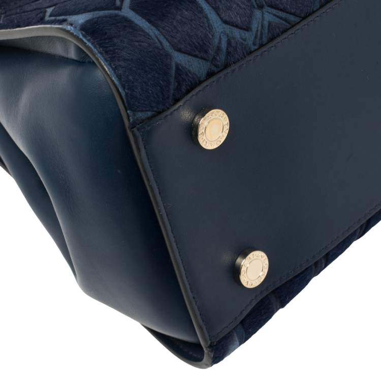 Pre Owned Bvlgari Blue Leather and Calf Hair Serpenti Scaglie Tote