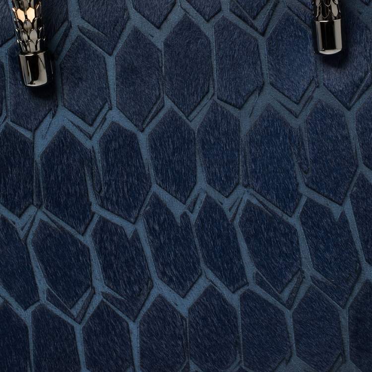Pre Owned Bvlgari Blue Leather and Calf Hair Serpenti Scaglie Tote
