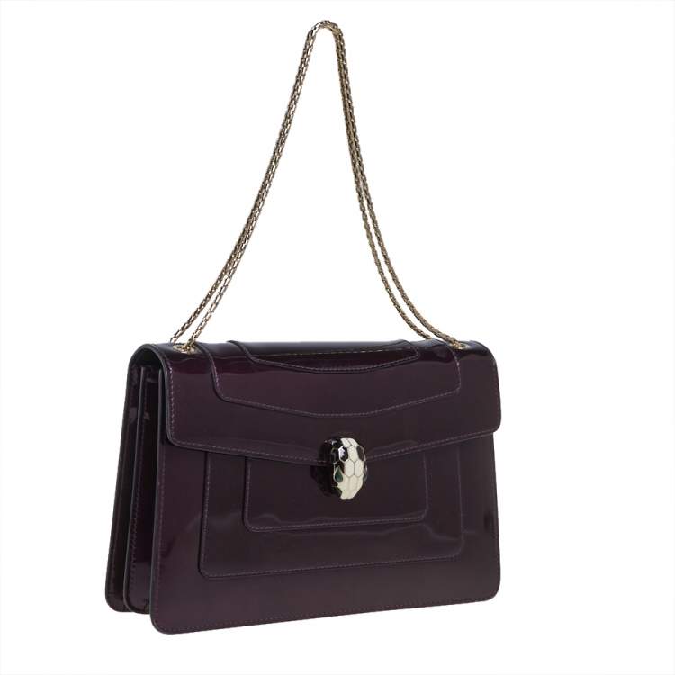 Pre Owned Bvlgari Purple Patent Leather Medium Serpenti Forever Shoulder Bag