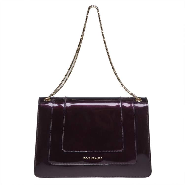 Pre Owned Bvlgari Purple Patent Leather Medium Serpenti Forever Shoulder Bag