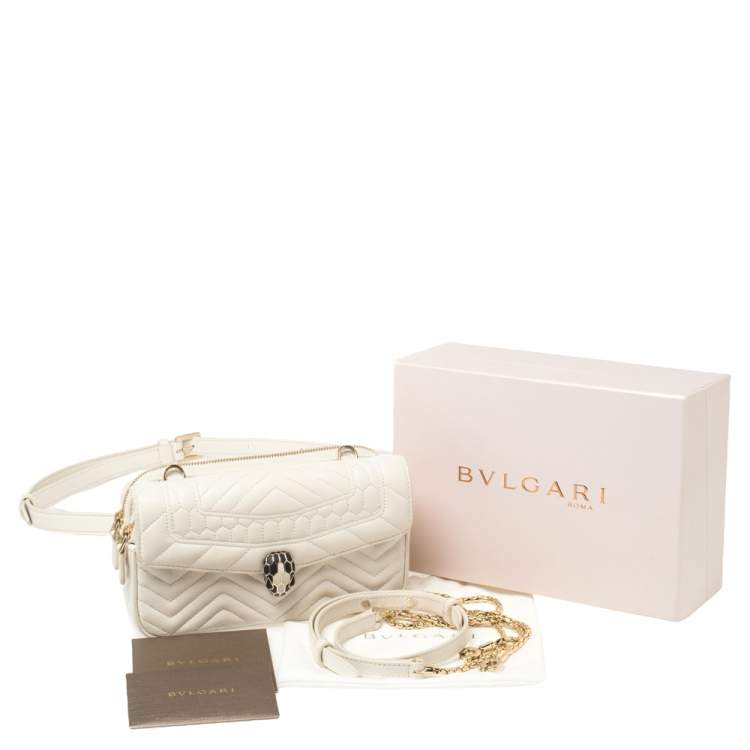 Pre Owned Bvlgari White Quilted Leather Serpenti Forever Belt Bag