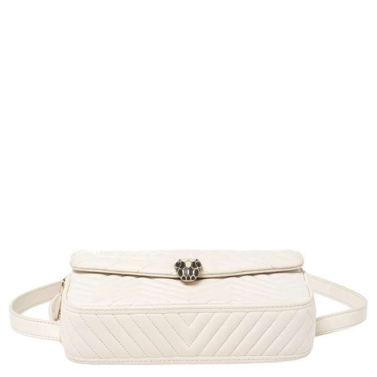 Pre Owned Bvlgari White Quilted Leather Serpenti Forever Belt Bag