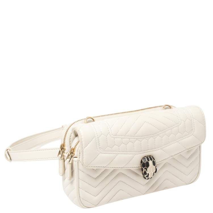 Pre Owned Bvlgari White Quilted Leather Serpenti Forever Belt Bag