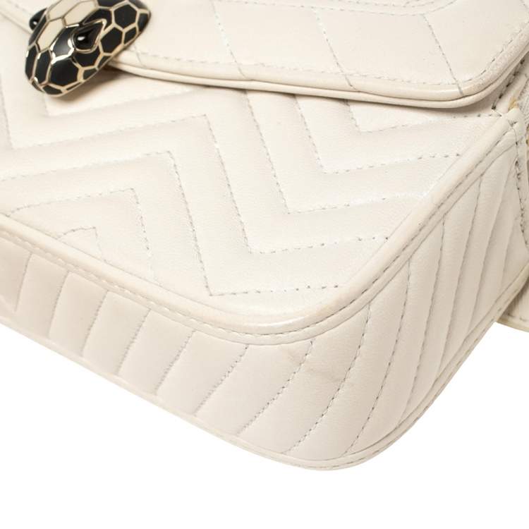 Pre Owned Bvlgari White Quilted Leather Serpenti Forever Belt Bag