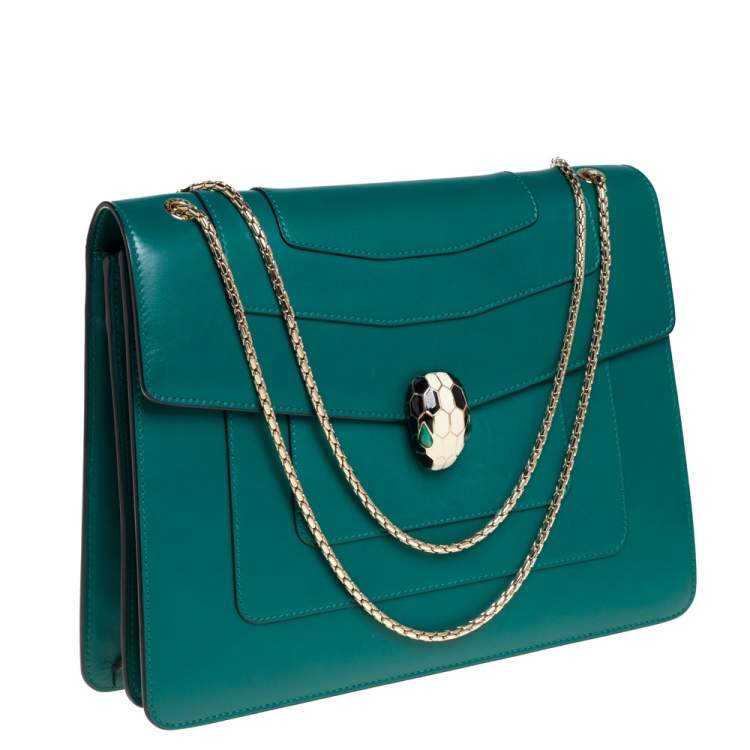 Pre Owned Bvlgari Green Leather Large Serpenti Forever Shoulder Bag