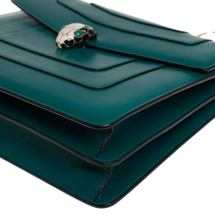 Pre Owned Bvlgari Green Leather Large Serpenti Forever Shoulder Bag