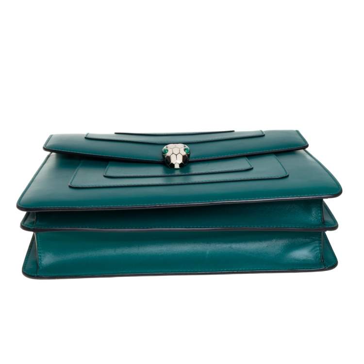 Pre Owned Bvlgari Green Leather Large Serpenti Forever Shoulder Bag